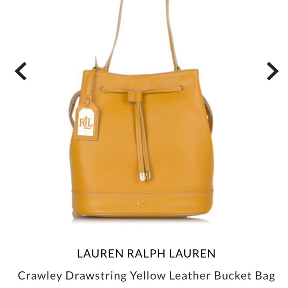 Ralph Lauren Crawley Drawstring Yellow Leather Bucket Bag.